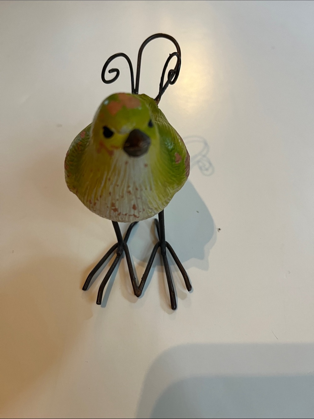 Decorative Yellow Green Garden Bird Figurine with Metal Legs and tail - Picture 4 of 6